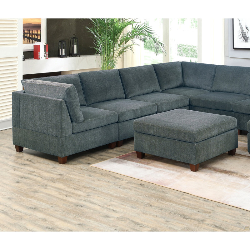 Fauteuil modulaire en tissu chenille gris 1 pièce sans accoudoirs