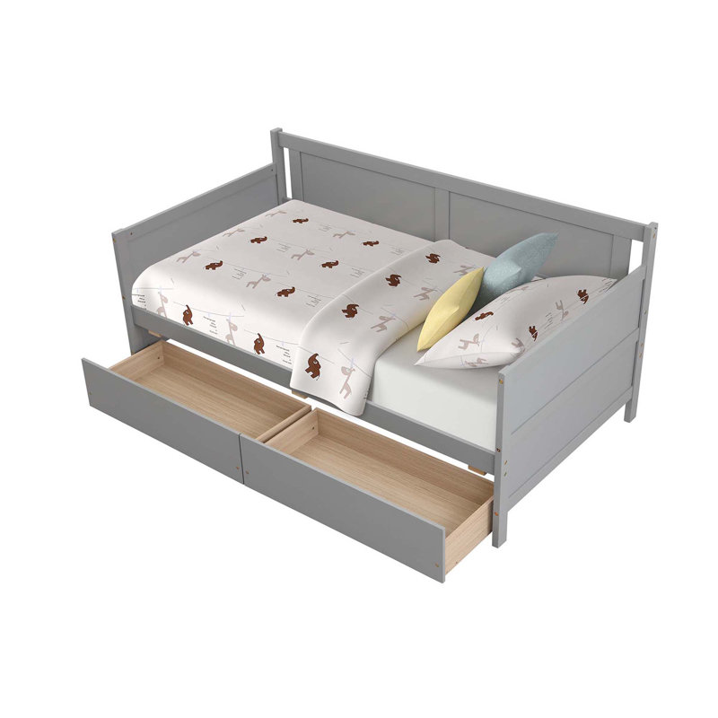 Reese Daybed With Two Drawers,Twin size Sofa Bed,Storage Drawers,Guest Bed, Gray, Drawer Included