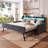 Twin Size Upholstered Daybed with Trundle, LED Light & Charging Station – Velvet Bed with Wood & Metal Frame