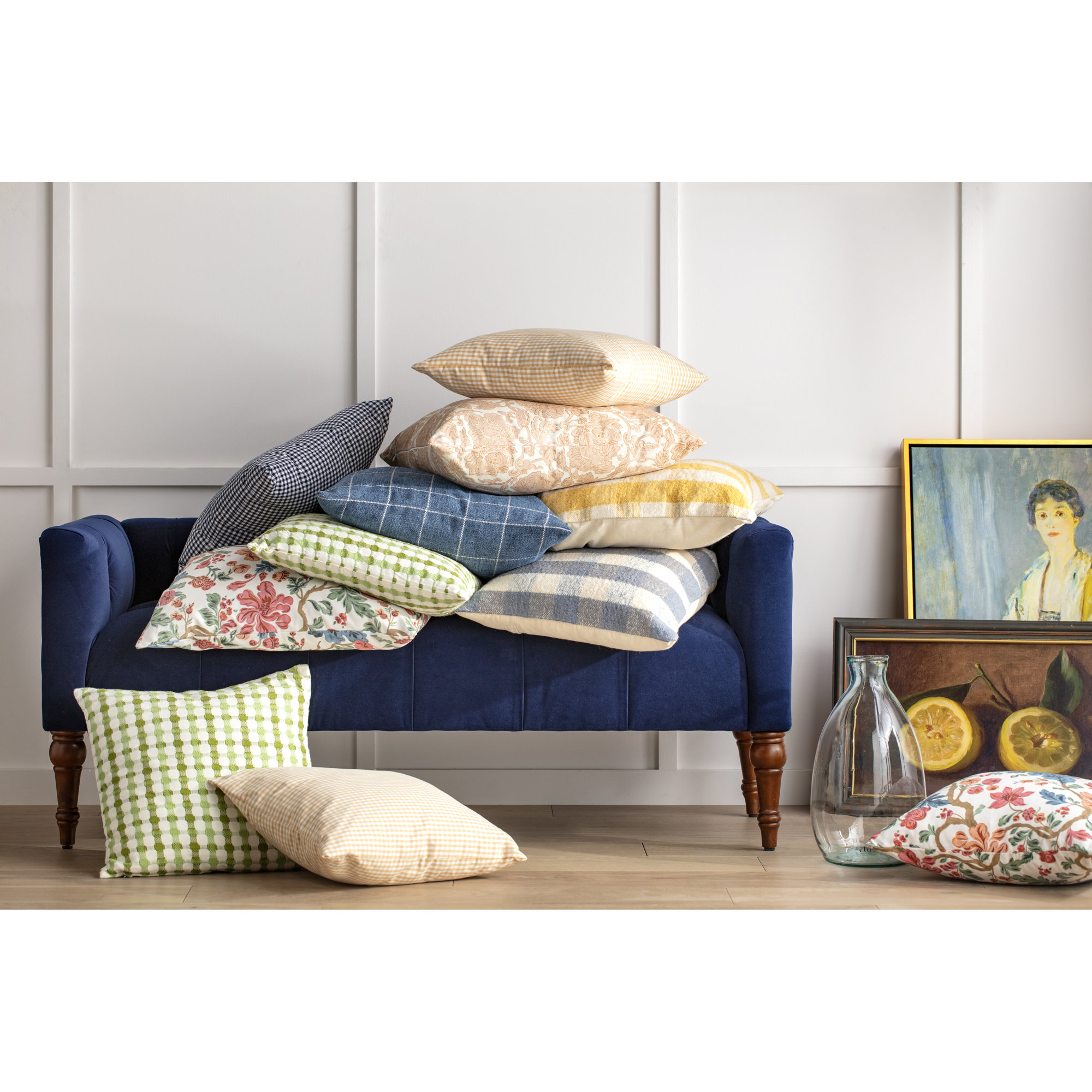 Henriette Plaid Cotton Throw Pillow, Honey, 22" H x 22" W