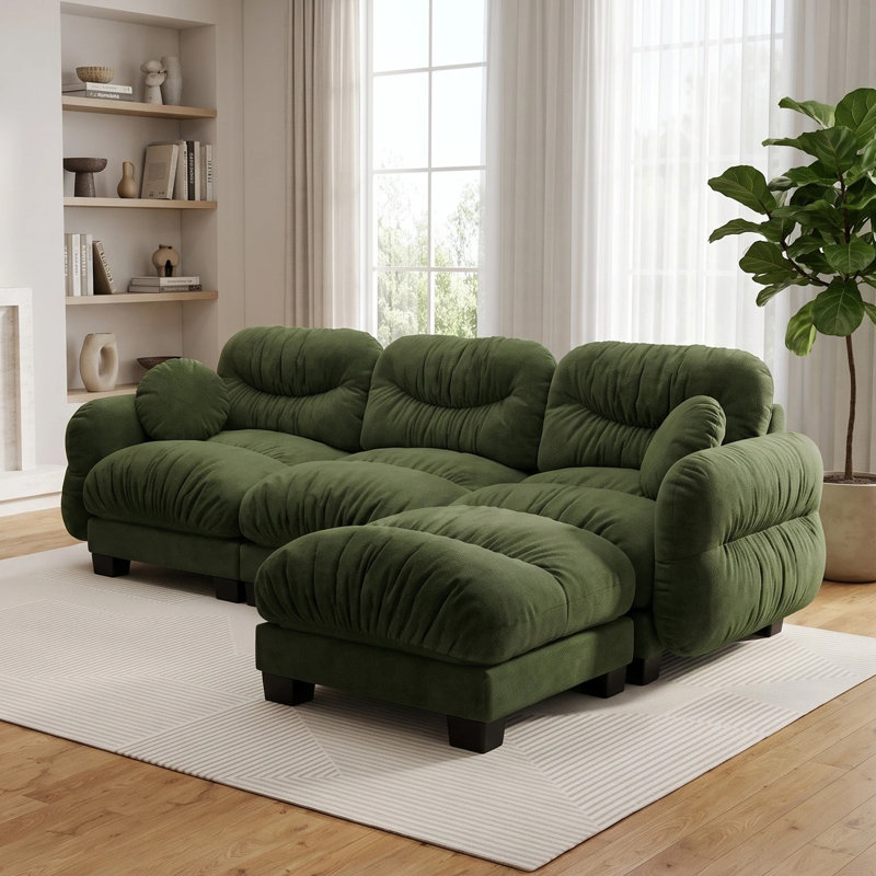 Canapé d'angle modulaire Cloud de 295 cm (116,1 po), canapé 3 places en forme de L en tissu chenille haut de gamme avec pouf amovible, canapé surdimensionné en peluche rembourrée pour petit salon d'appartement