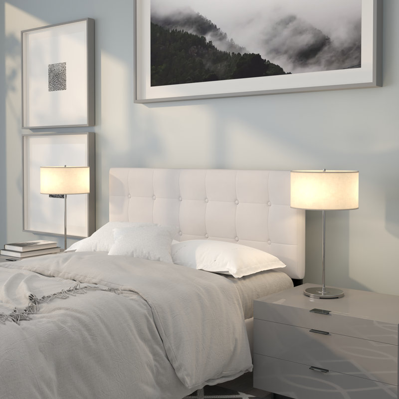 Ciriaca Button Tufted Upholstered Headboard, Full, White