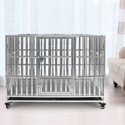 Fasano Dog Cage Pet Crate Heavy Duty Stainless Steel Kennel Crate with Double Doors & Locks Design