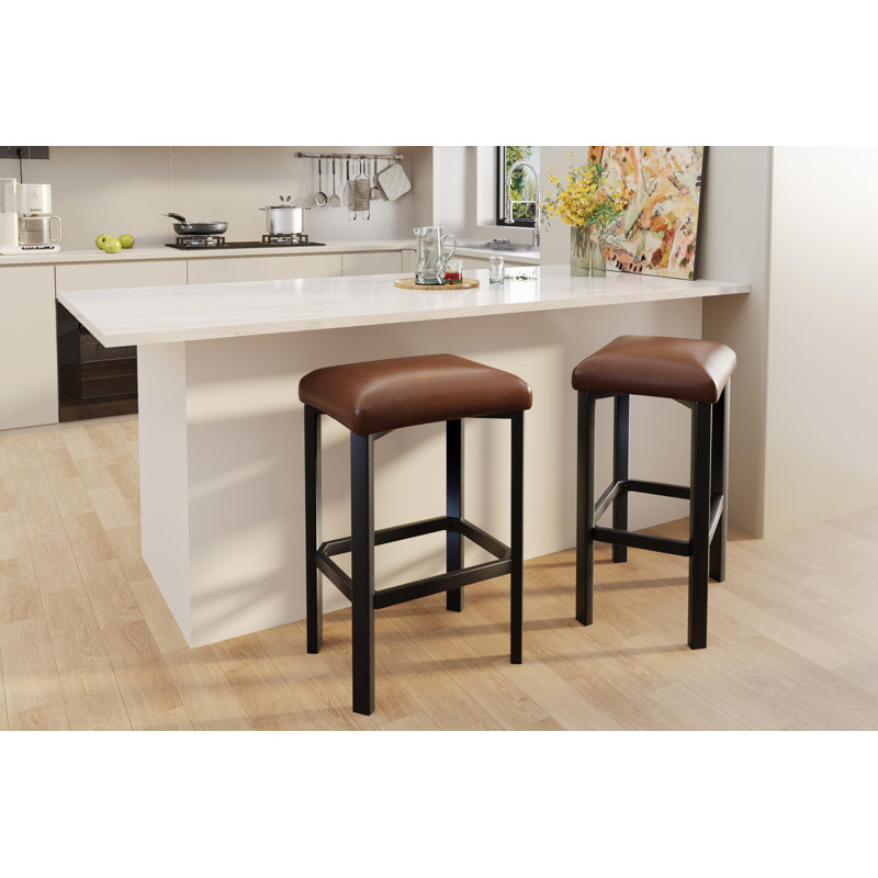 Counter Stool with Metal Frame, Brown, 2