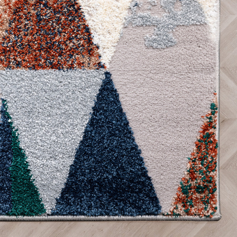 Large Gray Geometric Synthetic Area Rug with Jewel Tones