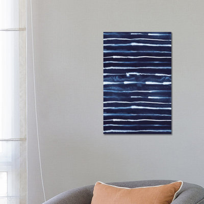 Navy Electric Ink Stripes by Ninola Design - Wrapped Canvas Painting