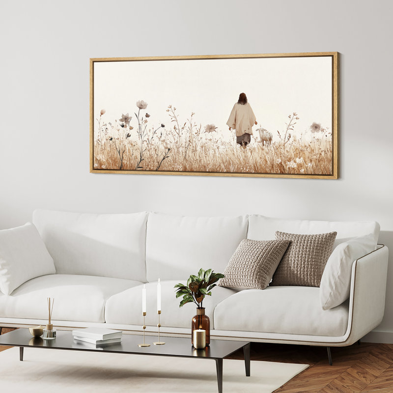 Impression sur toile encadrée, "Christ et l'agneau perdu", H 30 po x l 60 po, Naturel