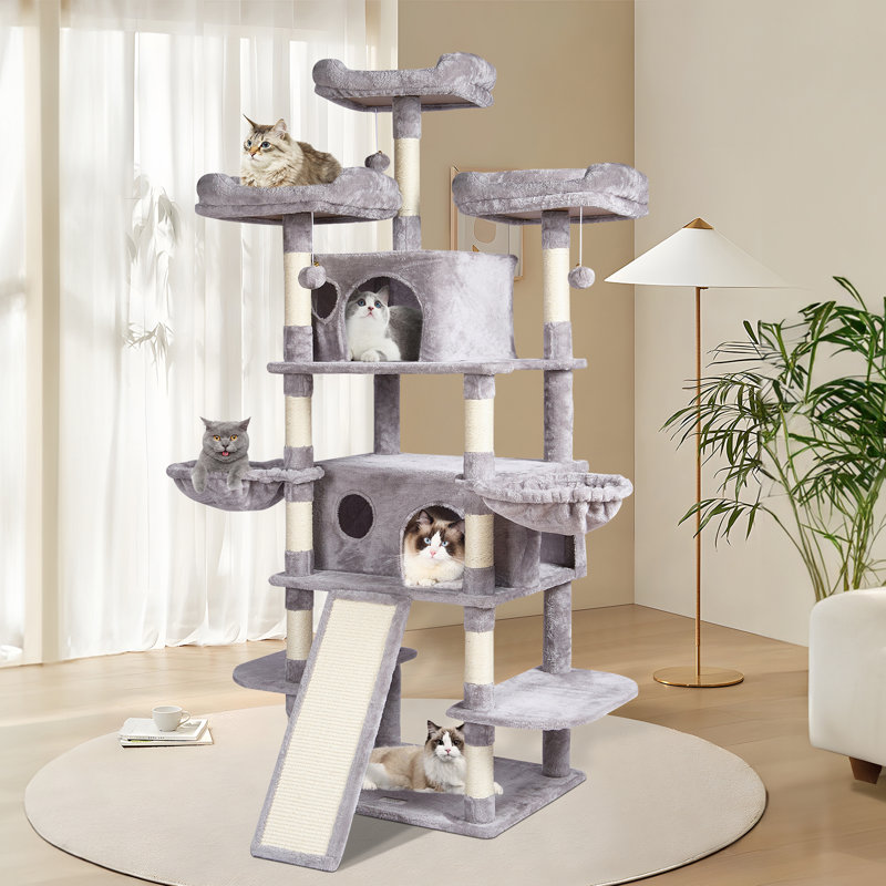 68.5" Light Gray Sisal Cat Tree with Condos and Hammocks