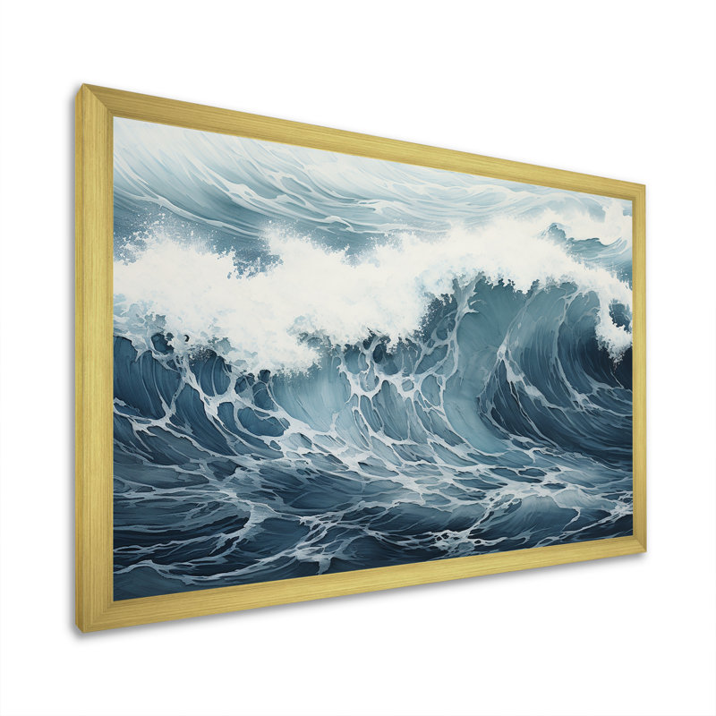 Minimalisme océan tempête I sur toile, Cadre doré simple, H 12 po x l 20 po x P 1 po