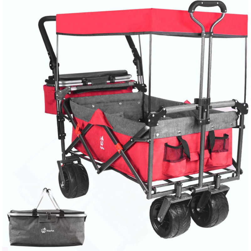 Chariots pliables avec wagons de 140 L pliables avec auvent amovible, chariot pliable avec roues pour tout-terrain avec frein, chariot pliable avec sac isotherme, pour le camping
