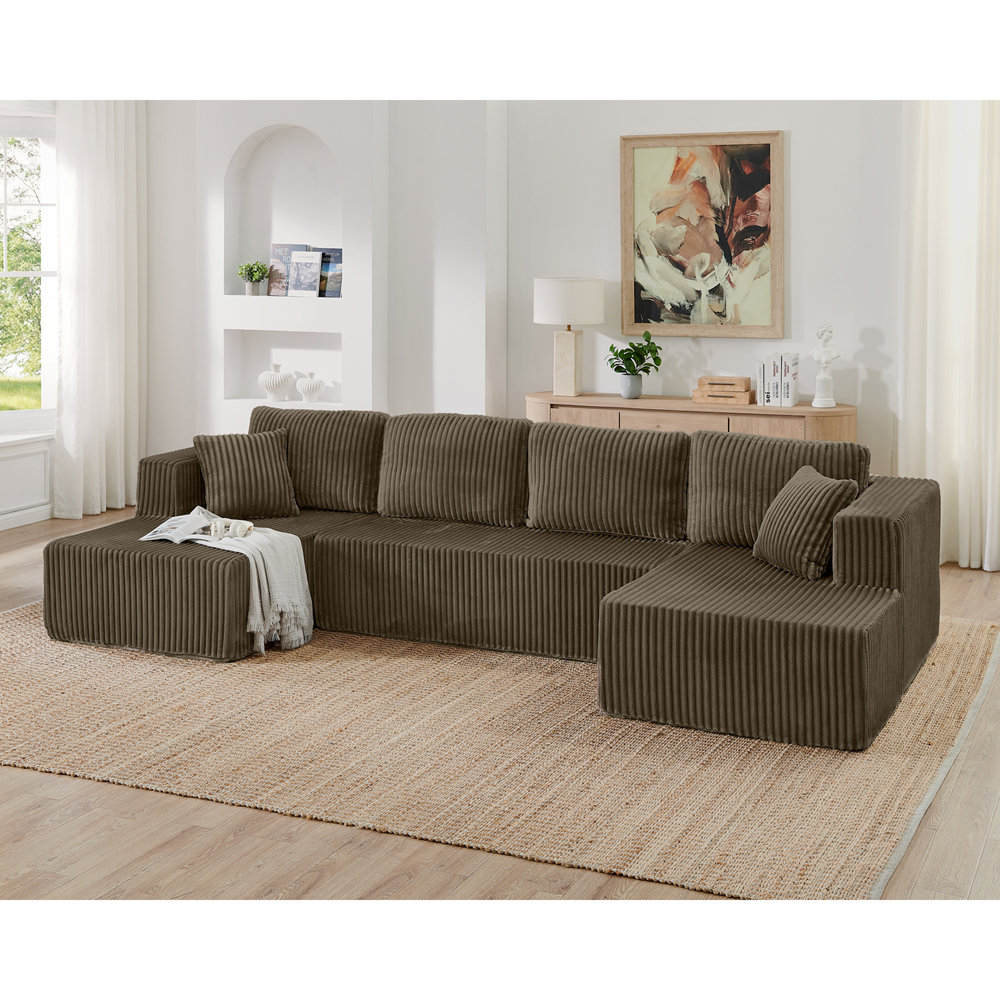 Gray U-Shaped Modular Sectional Sofa - Modern Corduroy Compressed Sleeper Couch