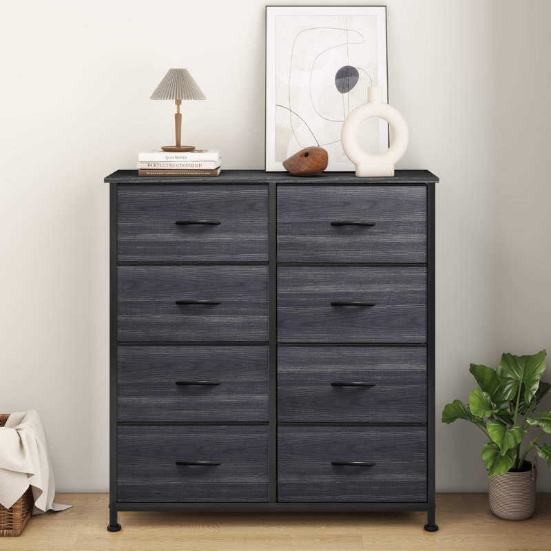 Commode double 8 tiroirs Kathiria, Noir anthracite