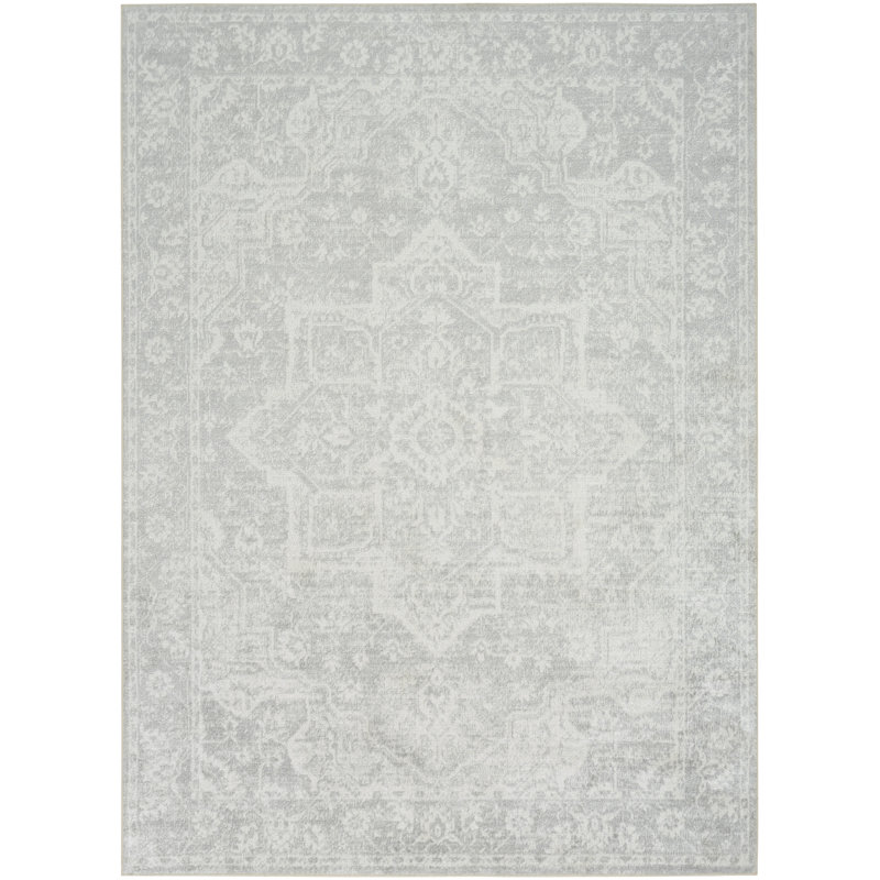 Bungalow Rose Cassidey Machine Washable Grey Vintage Indoor Rug, Rectangle 9' x 12'