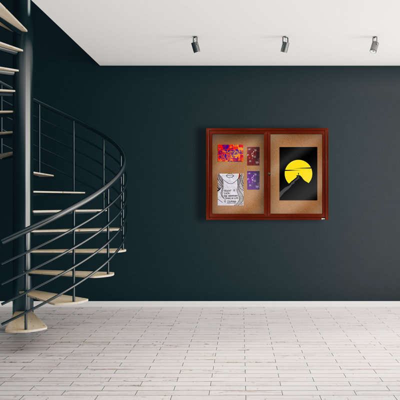 Tableau d’affichage mural en aluminium encastré, Bois de cerisier, Deux, H 36 po x l 48 po