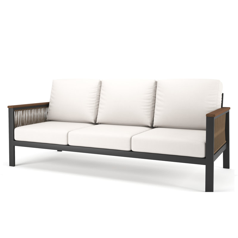 Canapé d'extérieur Townsend de 80 po de largeur avec coussins Sunbrella®, Tissu blanc Sunbrella®, Grey/Brown