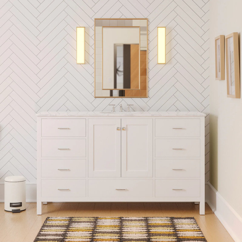 Claudett 60'' Single Bathroom Vanity with Top, White, Engineered Carrara