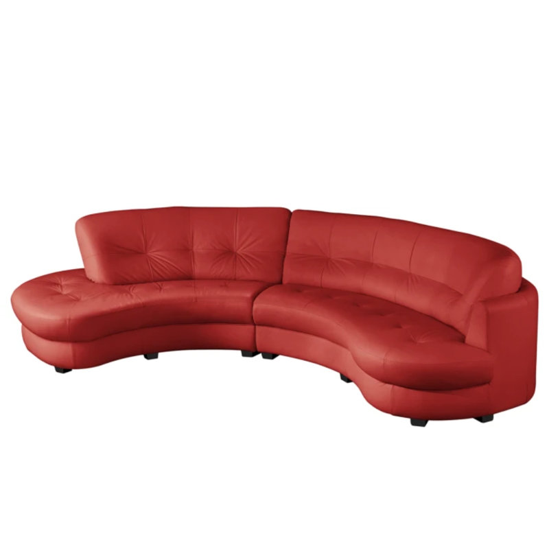 Maura Genuine Leather Curved Corner Sofa , Red, Left Hand Facing