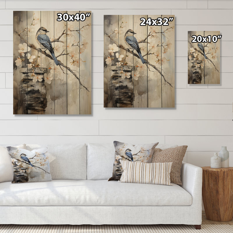 Art asiatique, oiseau Sumi V sur bois, H 20 po x l 10 po x P 0,78 po