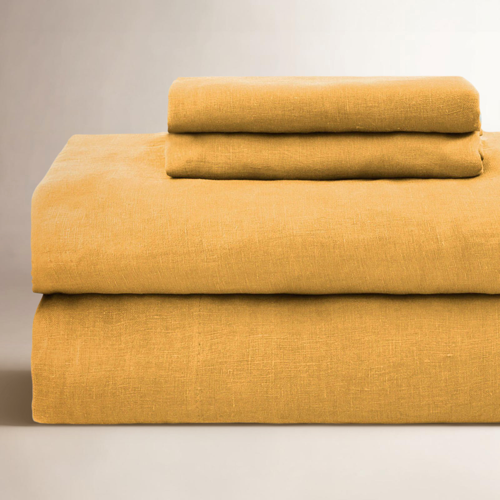100% French Linen Sheet Set, California King Sheet Set with 2 Pillowcases, Honey