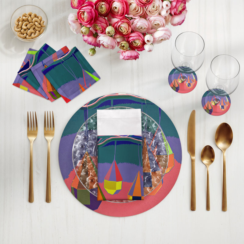 Ornaments Pebble 16" Vinyl Placemat, Coral/Teal