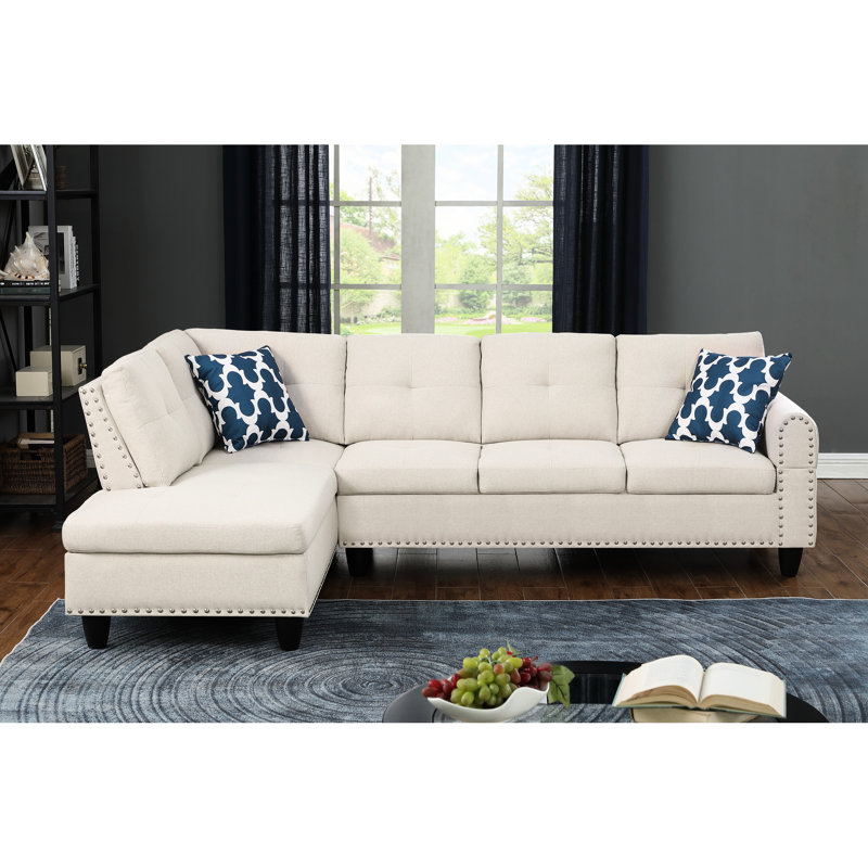 Beige 2 - Piece L Shaped For Relaxing Movie Nights, Pull Down Seat With Two Cup Holders, Toss Pillows And Matching Interior Storage, Solid + Engineered Wood Frame On Low Profile Dowel Legs, Faux