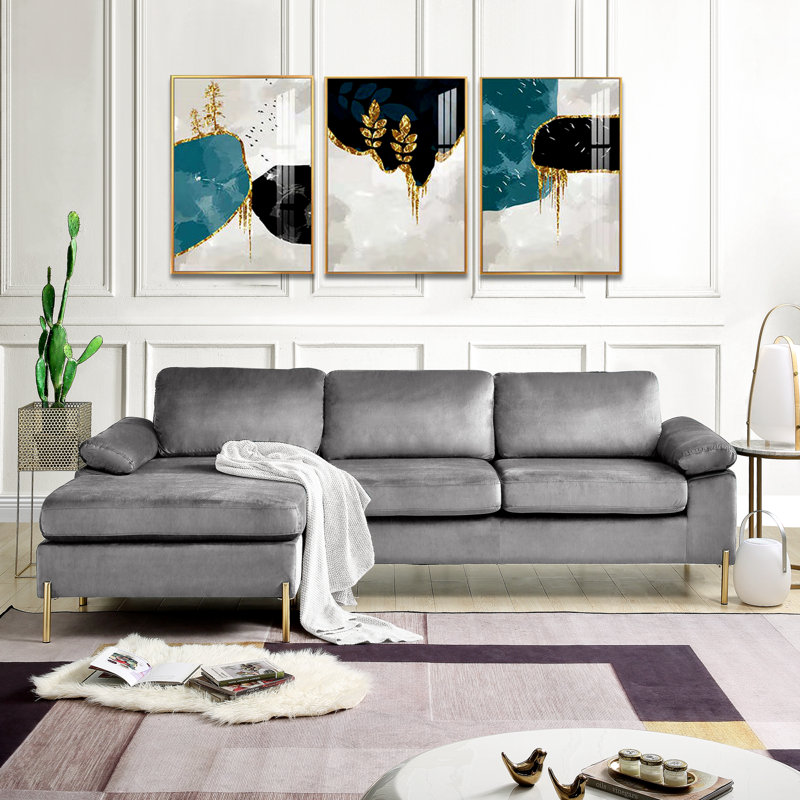 Tieson 101.2'' Velvet Sofa, Gray Velvet