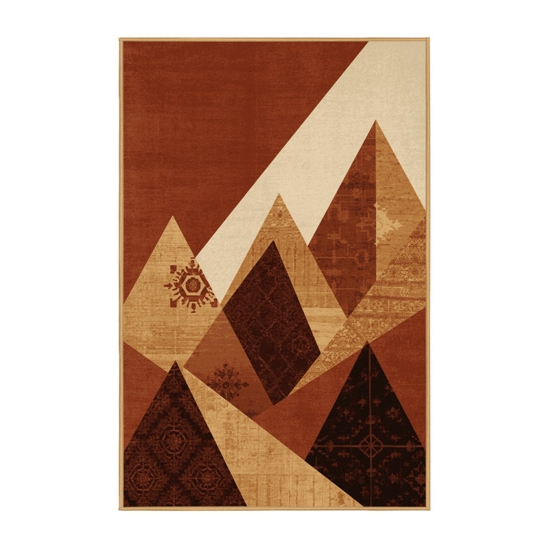 Machine Washable Paizlea Global Inspired Oriental Rug in Brown – LightBrown Binding, 7x10
