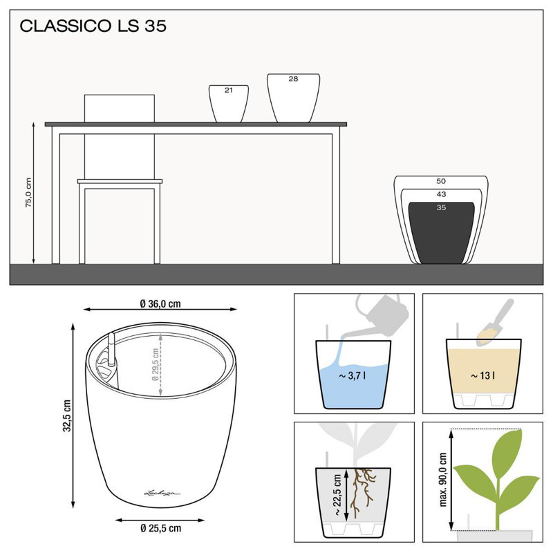 Classico Pot Planter, Taupe, 33cm H x 35cm W x 35cm D