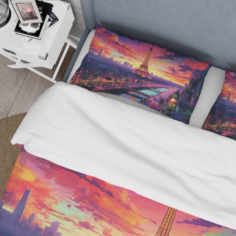 Paris Eiffel Tower Harmony II BeddingMicrofiber / Polyester Duvet Cover Set, Queen Duvet Cover + 2 Standard Shams