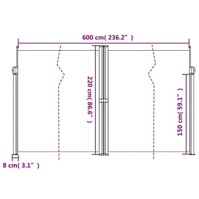 Auvent latéral rétractable Vidaxl anthracite, Blanc, H 78,7 po x l 236,2 po