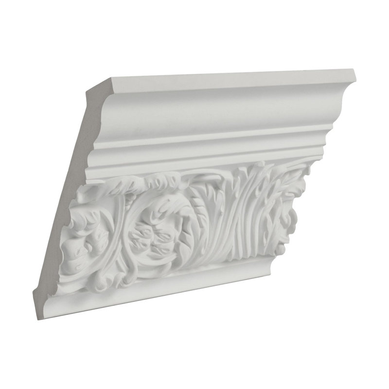 6-Inch White Polyurethane Floral Crown Moulding Sample