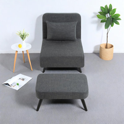 3 in 1 Foldable Linen Chaise Lounge with Adjustable Backrest & Footrest, Convertible Chair Bed by Orren Ellis