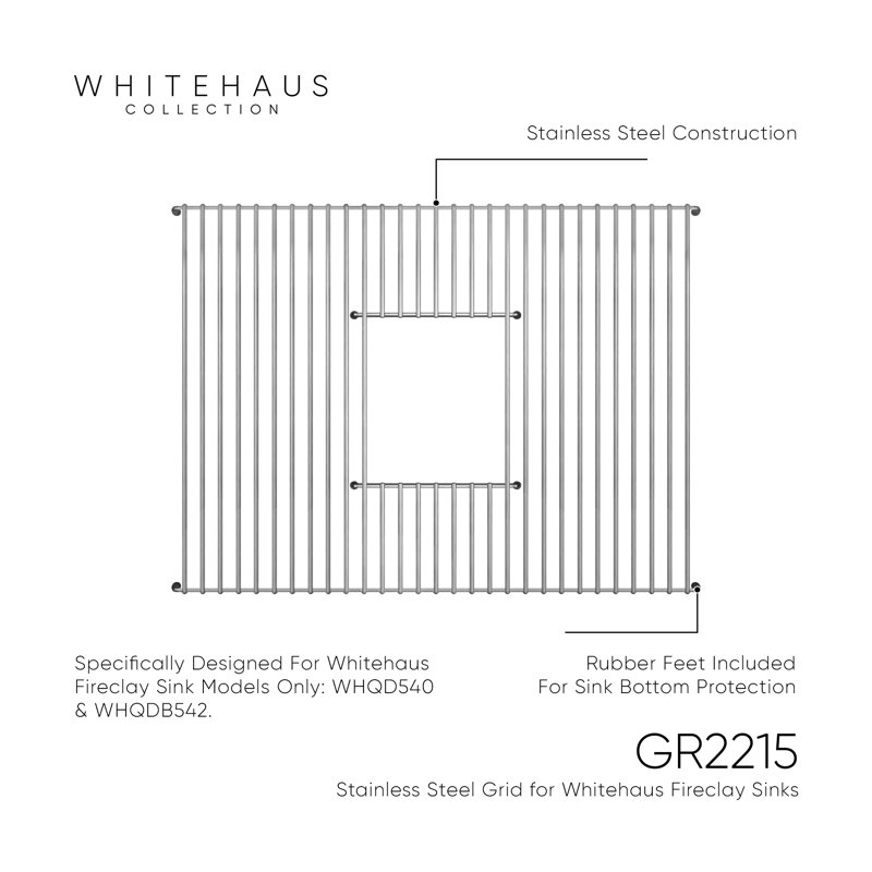 Stainless Steel Sink Grid for use with Fireclay Sink WHQD540 and WHQDB542, Stainless Steel