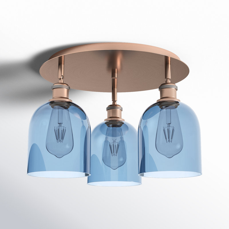 Plafonnier semi-encastré en verre Odaniel, Cuivre antique, Bleu princesse
