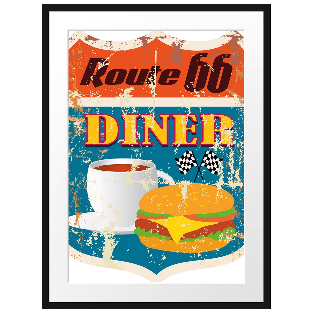 Gerahmtes Poster Altes Route 66 Schild Diner