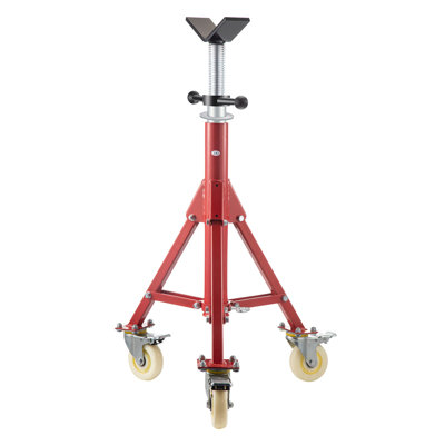 Heavy Duty Adjustable Pipe Jack Stand with Casters - V-Head Steel Support for Plumbing & Construction