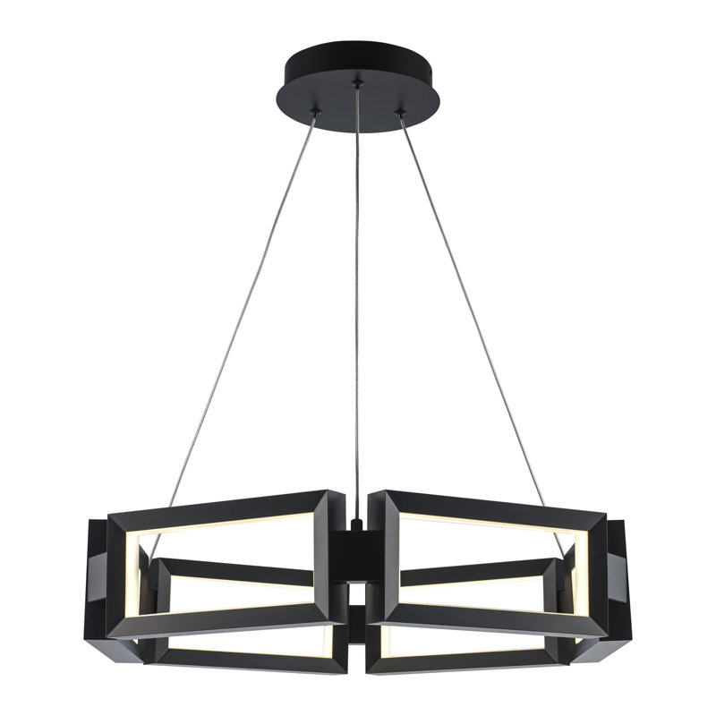 Lustre en roue de chariot à DEL à 6 lumières à intensité variable Xolani, Noir, H 1,6 po x l 7,9 po x P 7,9 po