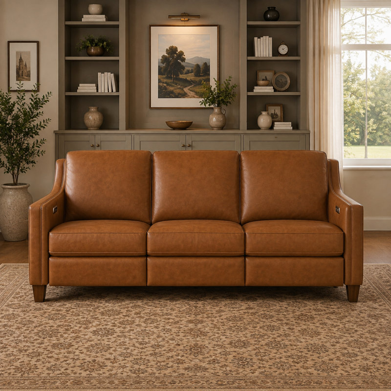 Finnegan 82" Genuine Leather Power Reclining Sofa, Brown