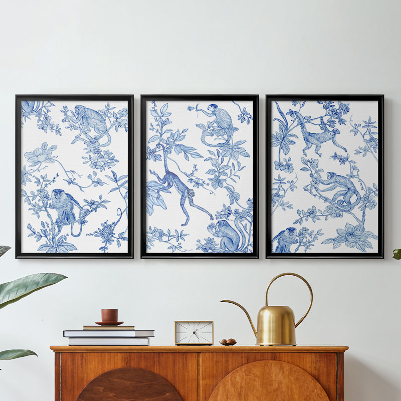 Monkey Land II - Toile tendue avec châssis sur mesure - 3 pièces, Noir, H 21 po x l 30 po