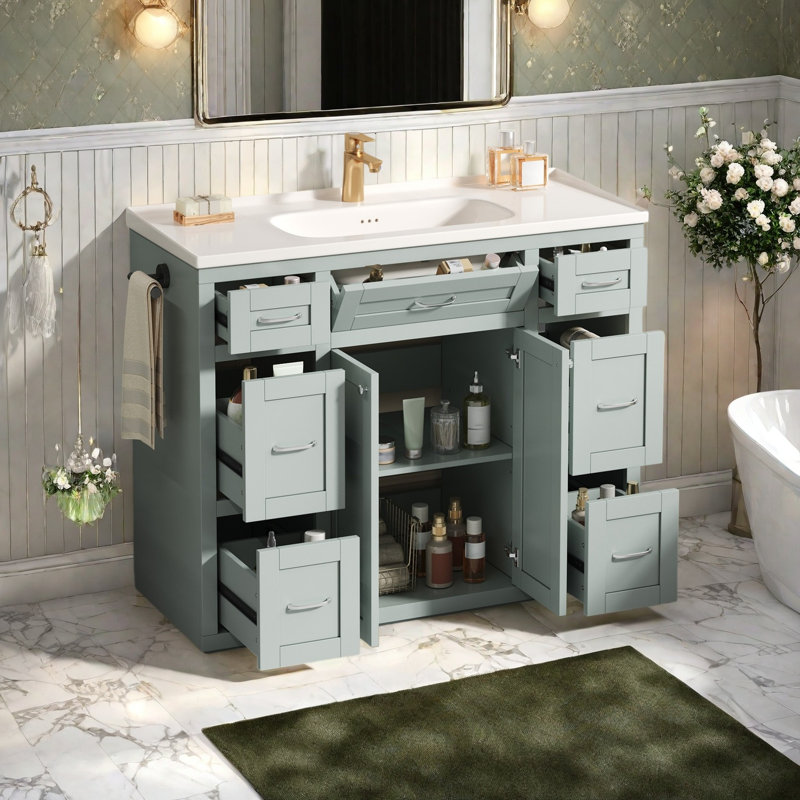 Debie 48'' Single Bathroom Vanity with Ceramic Top, Mint Green