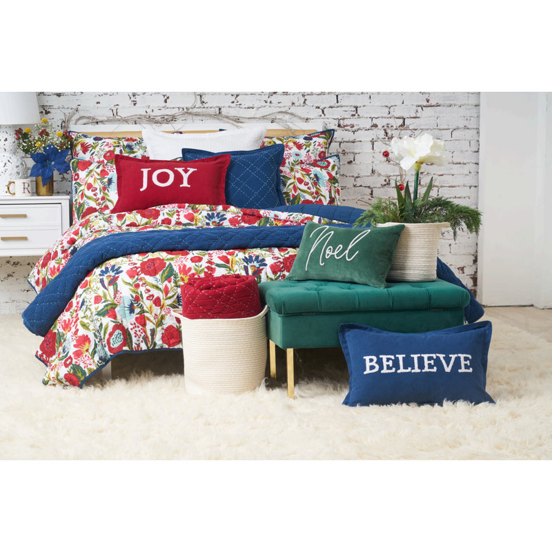 Joy Ruby Red Cotton Canvas Holiday Throw Pillow