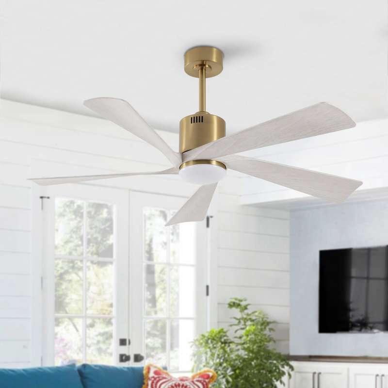 Ventilateur de plafond à DEL 5 pales 52 po avec ensemble d'éclairage et télécommande, Bois gris