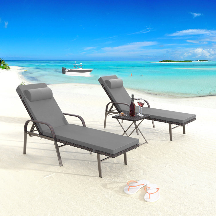 Bourque Outdoor Chaise Lounge Chair Set With Adjustable Backrest Cushions Foldable Table Weather Resistant Patio Recliner For Garden Poolside Or Balcony