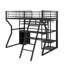 Lit mezzanine double en métal avec espace de travail intégré, garde-robe ouvert, éclairage DEL et diverses options de rangement