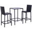 Ensemble de bar en rotin 3 pièces avec table en verre, 2 tabourets de bar pour l'extérieur, le patio, le jardin, la piscine, la cour
