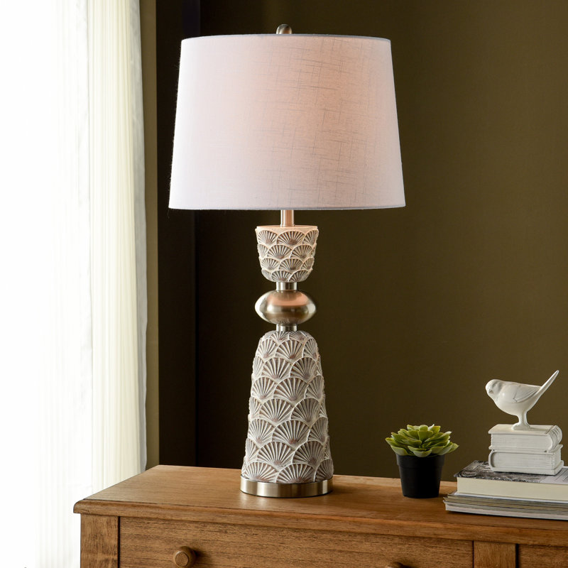 Lampe de table en poly et acier - Saponay - Abat-jour beige