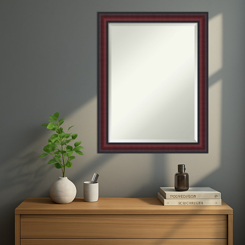 Dalat Beveled Framed Wall Mirror, Cherry, 27.75" x 21.75"