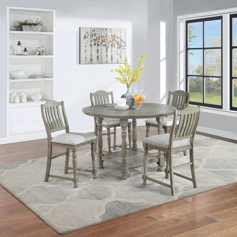 Light Gray Round Wood Counter Height Dining Table