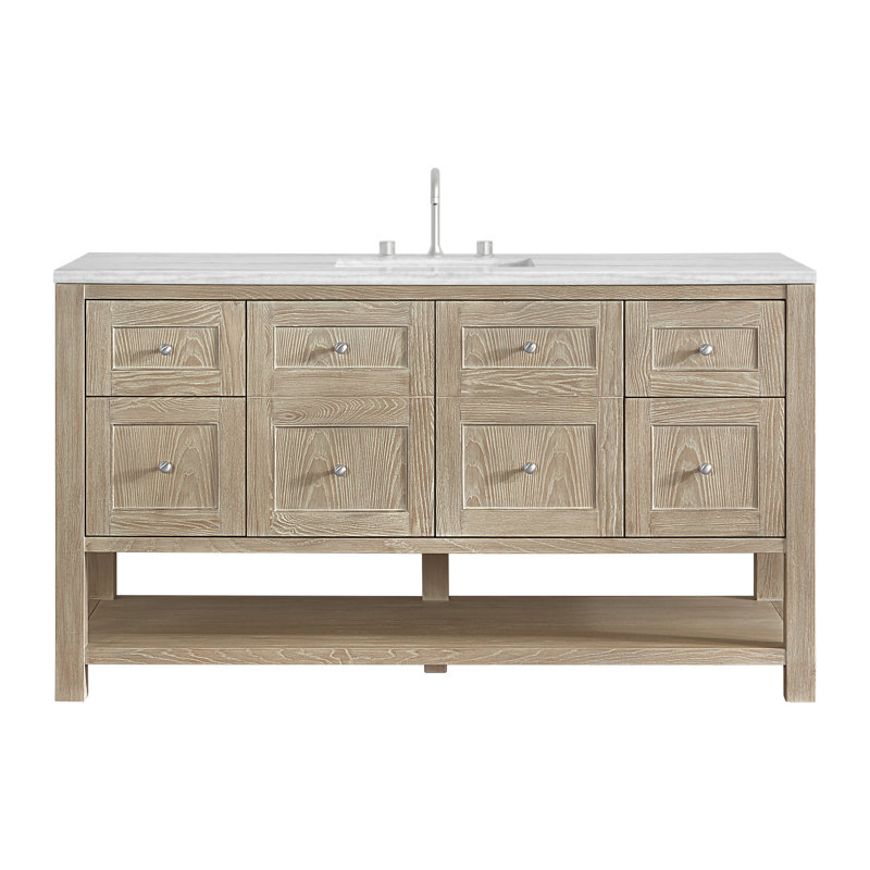 Breckenridge 60'' W Single Vanity, Whitewashed Oak, Carrara White Marble, Widespread