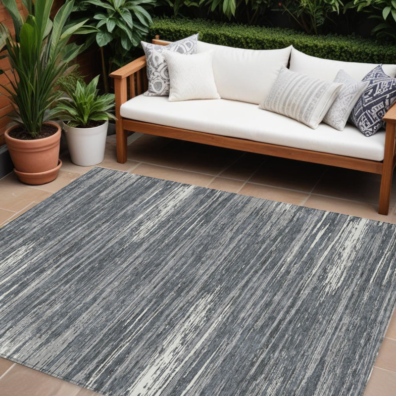 Tapis intérieur lavable rayé gris et ivoire 8 pi x 10 pi